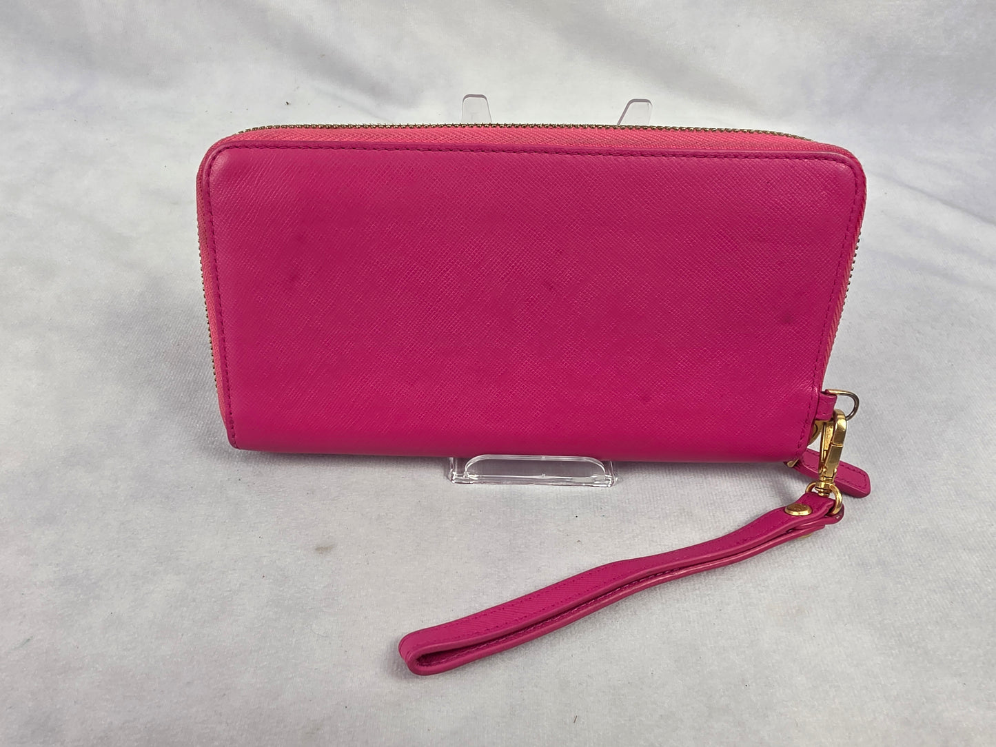 MCM Mina Saffiano Bi-Color (Pink/Orange) Leather Zip-Around Wristlet Wallet