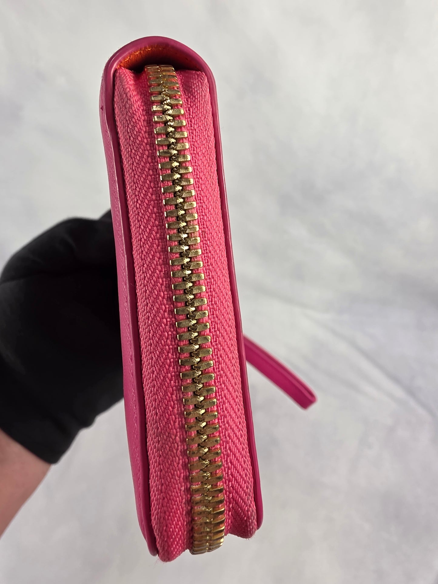 MCM Mina Saffiano Bi-Color (Pink/Orange) Leather Zip-Around Wristlet Wallet