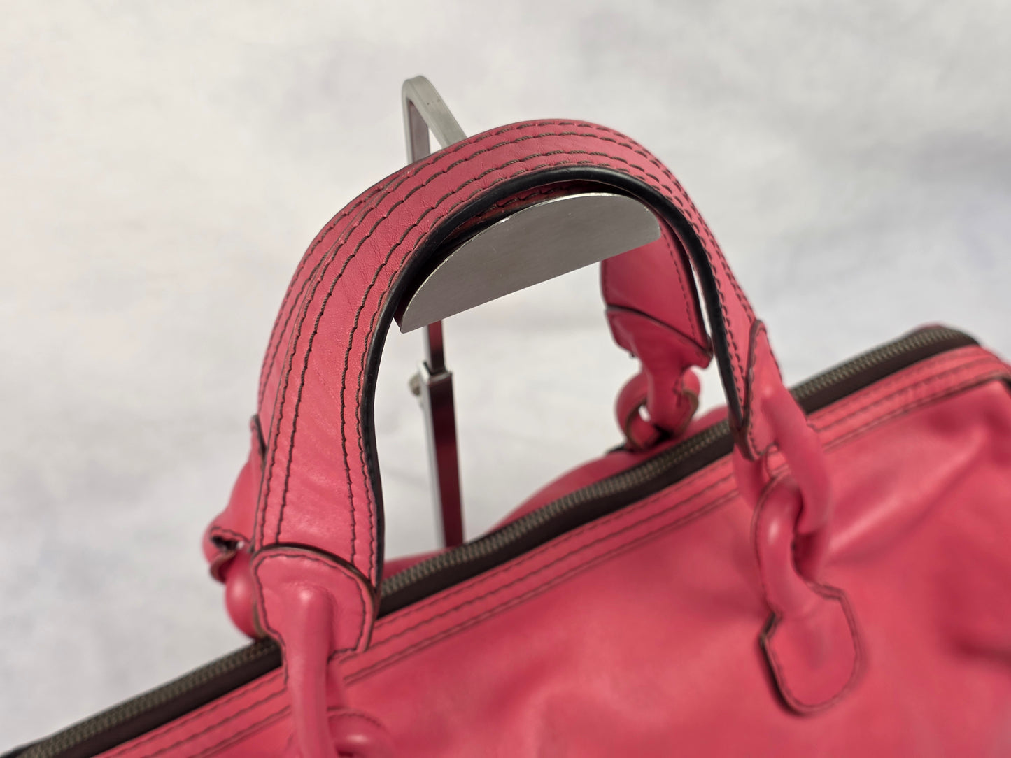Loewe Large Pink Leather Boston Travel Tote Bag with Debossed Logo