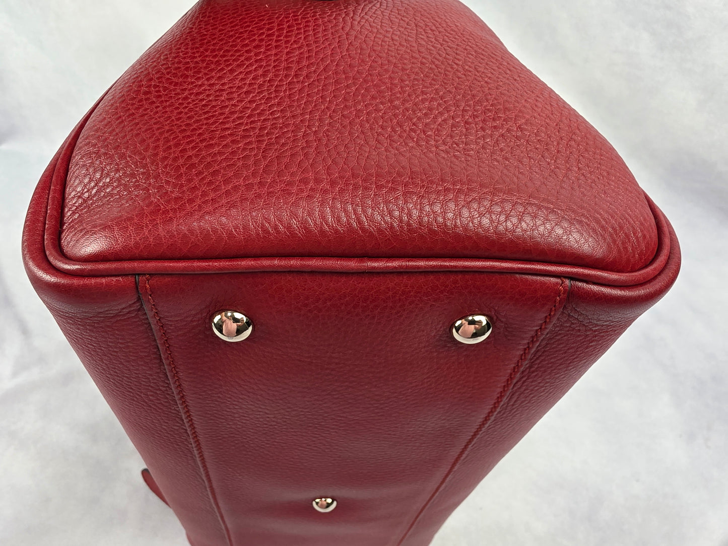 Gucci Medium Red Pebbled Calfskin Leather Bamboo Shopper Boston Bag