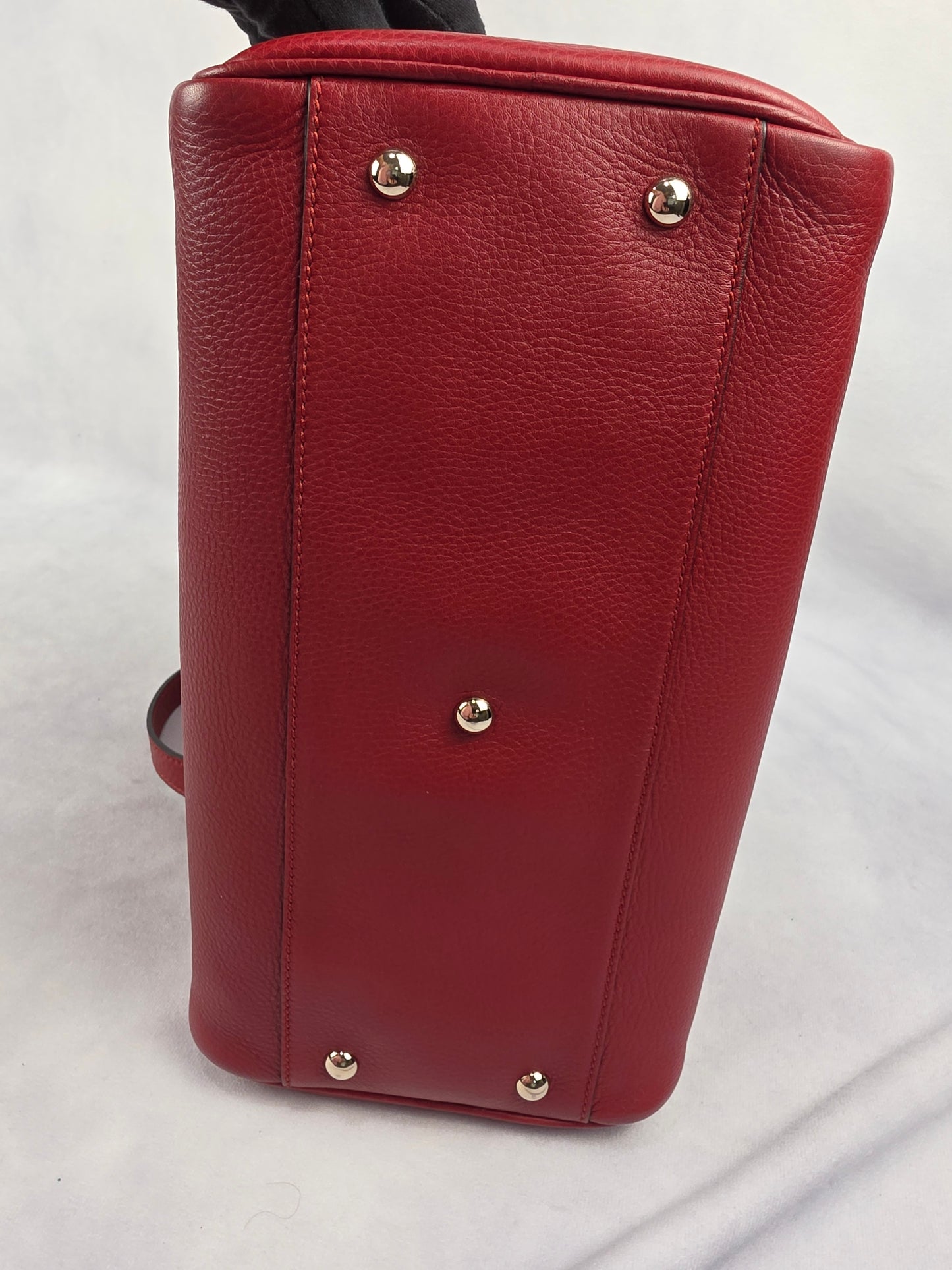 Gucci Medium Red Pebbled Calfskin Leather Bamboo Shopper Boston Bag