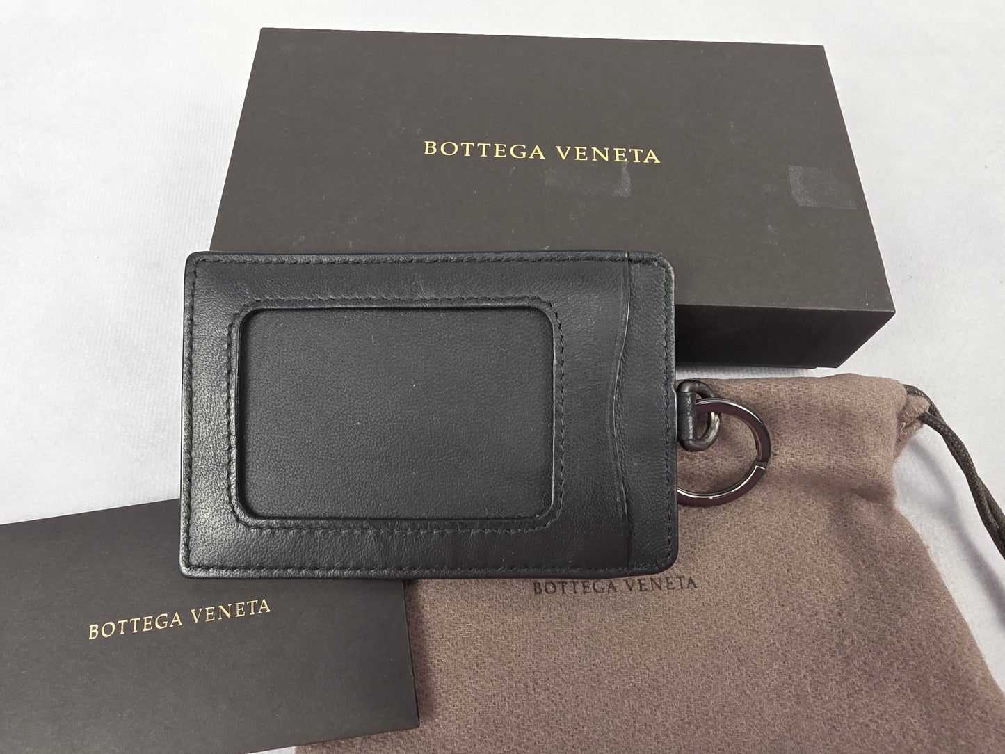 Bottega Veneta Intrecciato Leather Badge ID Holder with Box & Dust Bag – Black