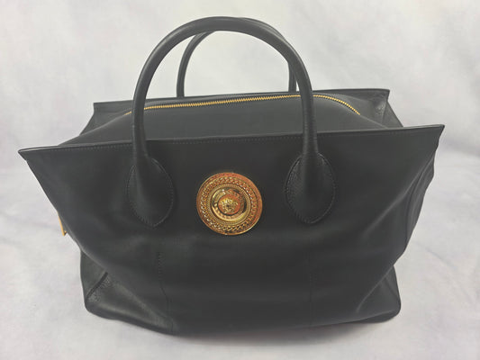 Versace Medusa Large Black Leather Tote Bag