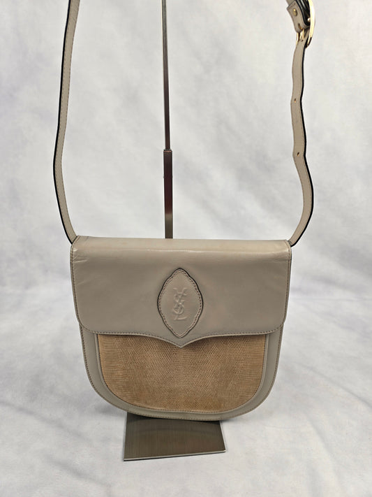 YSL Vintage Cassandre Embossed Leather and Lizard Shoulder Bag