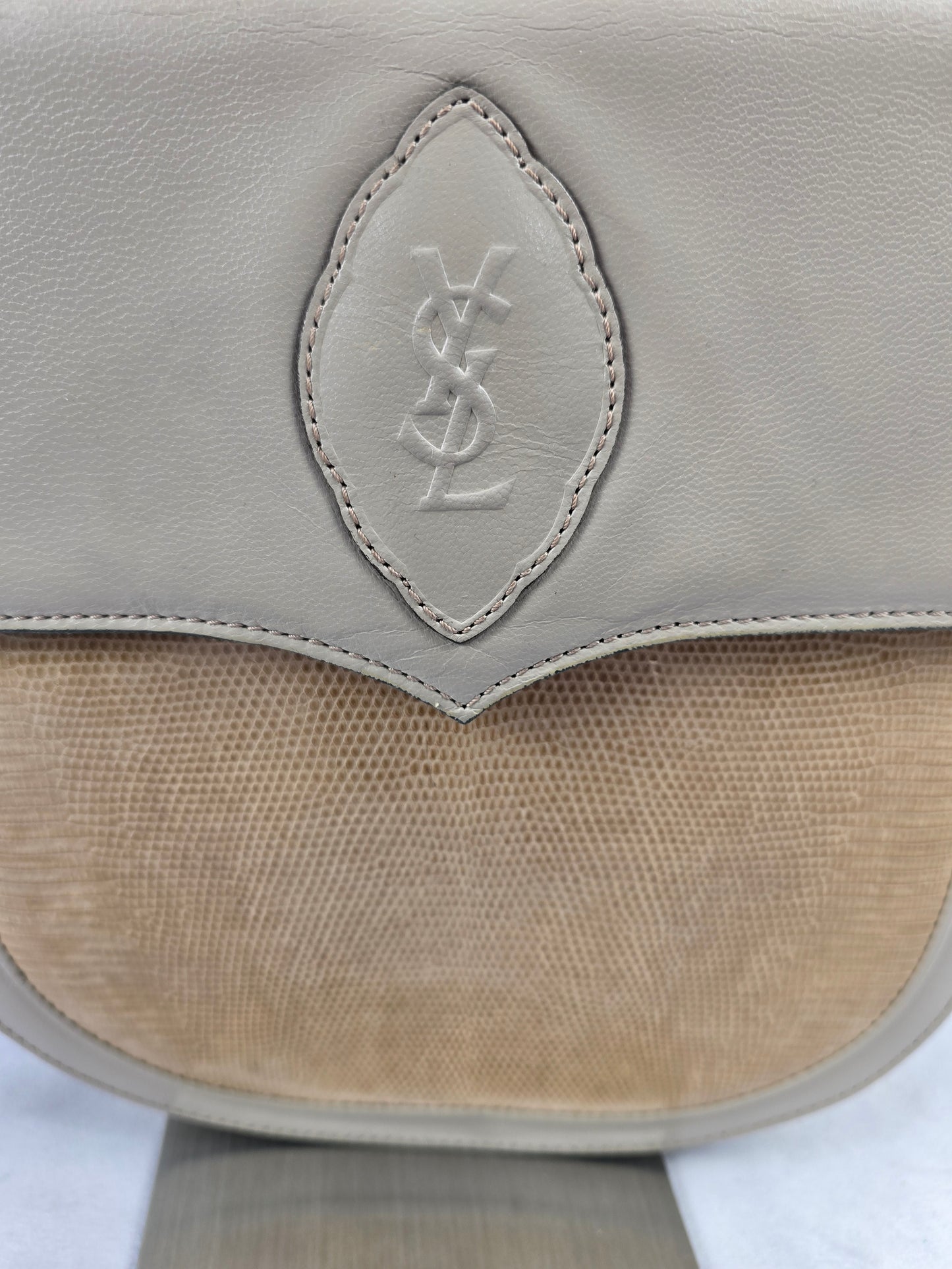 YSL Vintage Cassandre Embossed Leather and Lizard Shoulder Bag