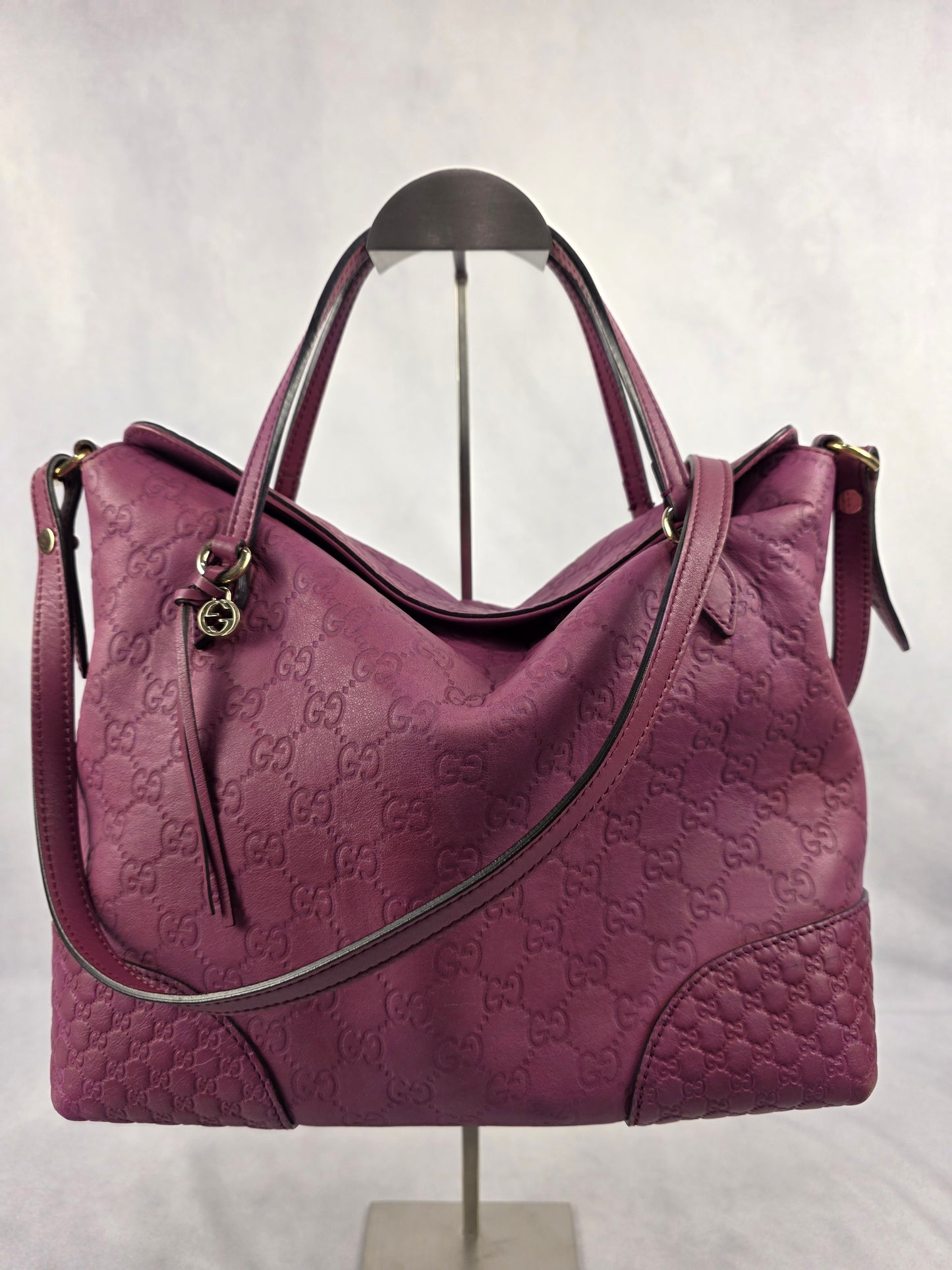 Gucci Medium Bree Convertible Fold Over Tote in Purple Guccissima Leather