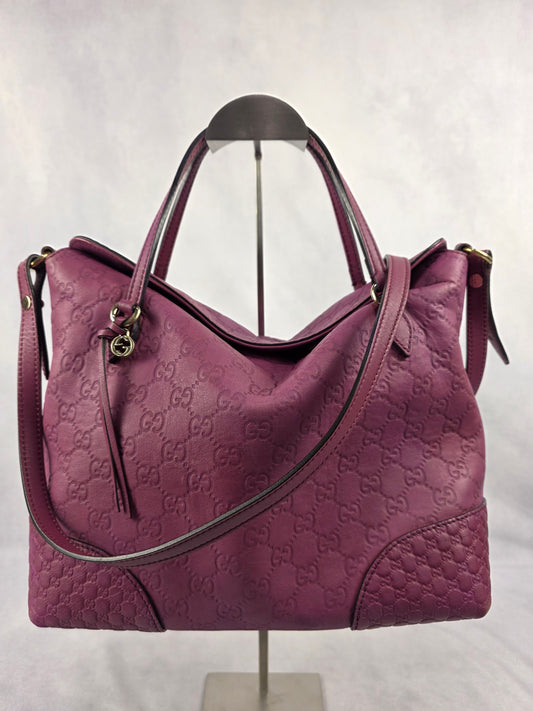 Gucci Medium Bree Convertible Fold Over Tote in Purple Guccissima Leather