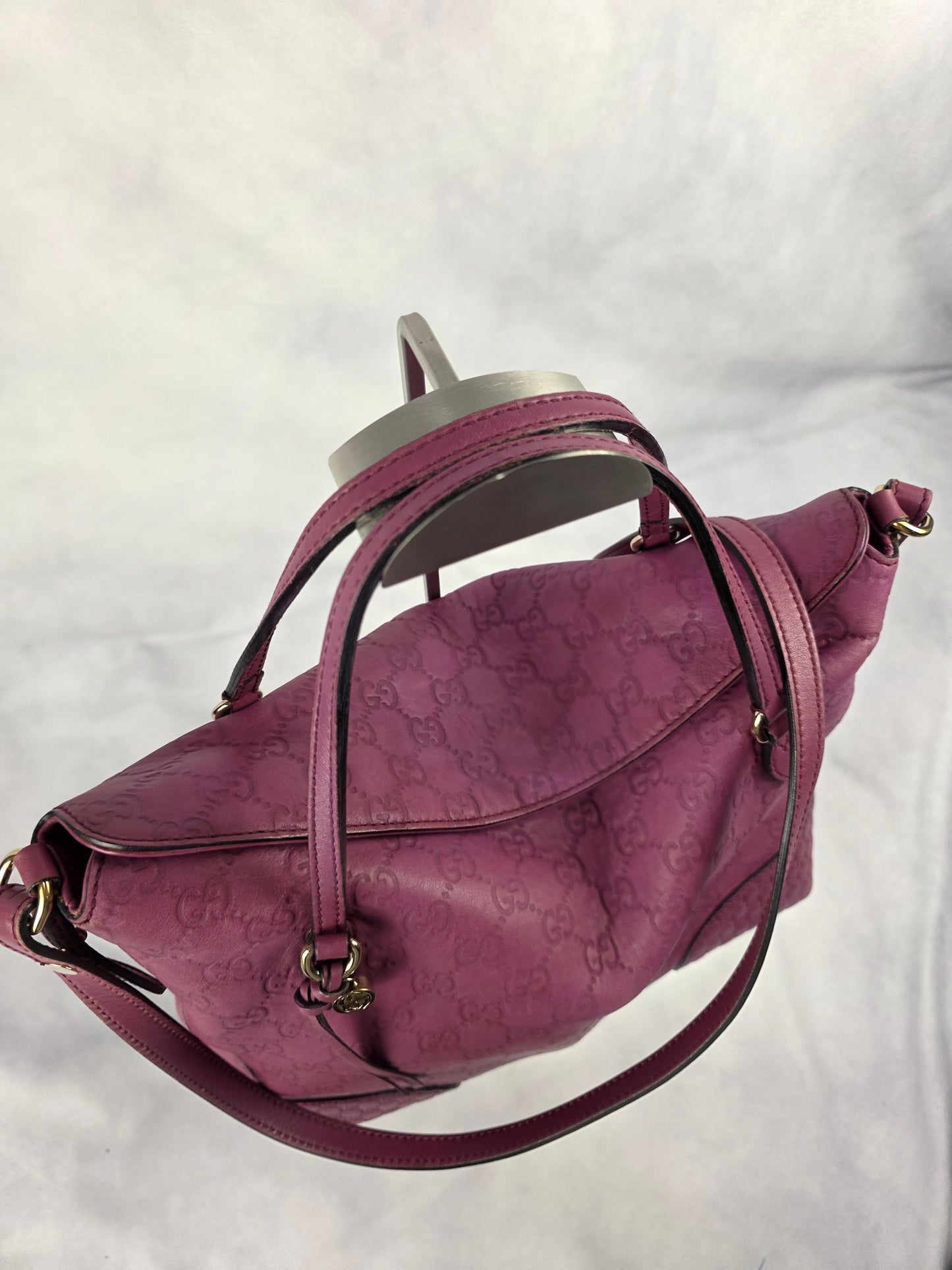 Gucci Medium Bree Convertible Fold Over Tote in Purple Guccissima Leather