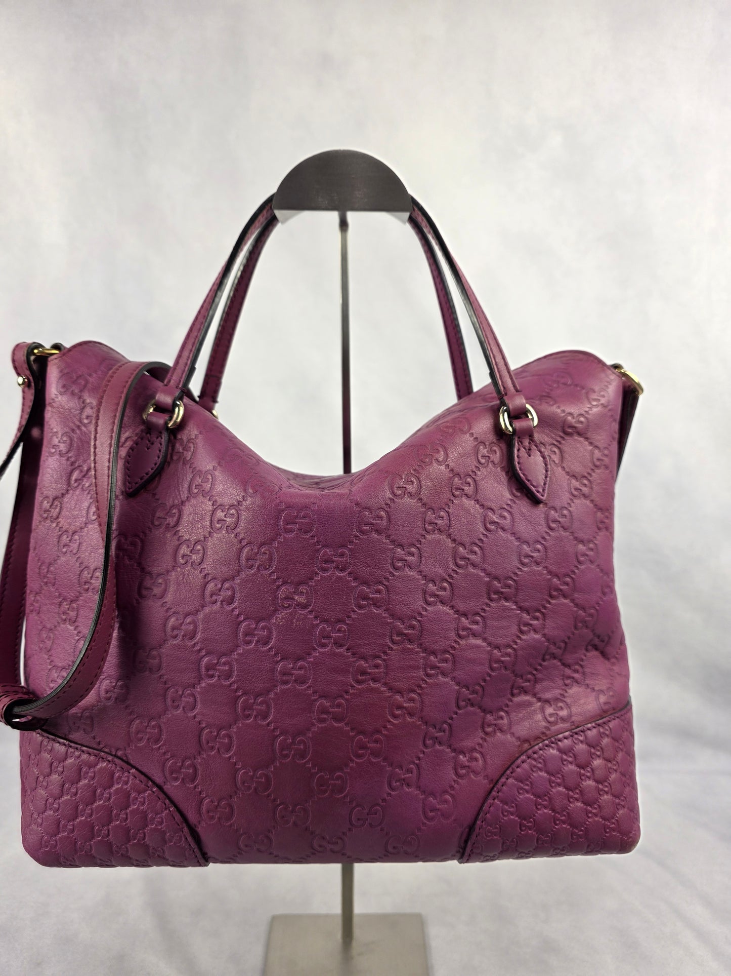 Gucci Medium Bree Convertible Fold Over Tote in Purple Guccissima Leather