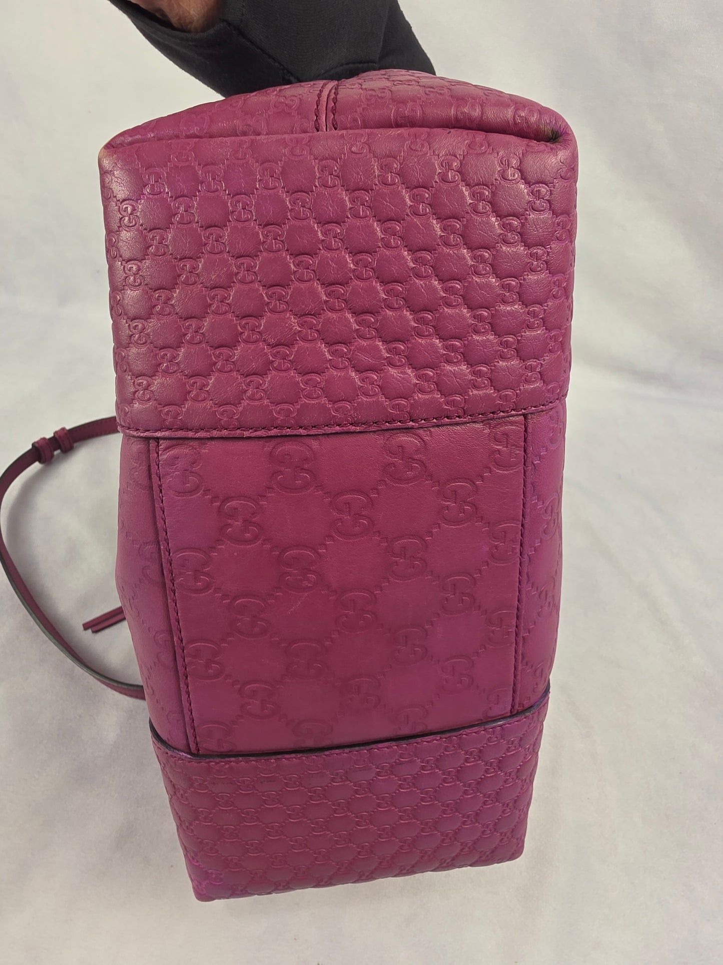 Gucci Medium Bree Convertible Fold Over Tote in Purple Guccissima Leather