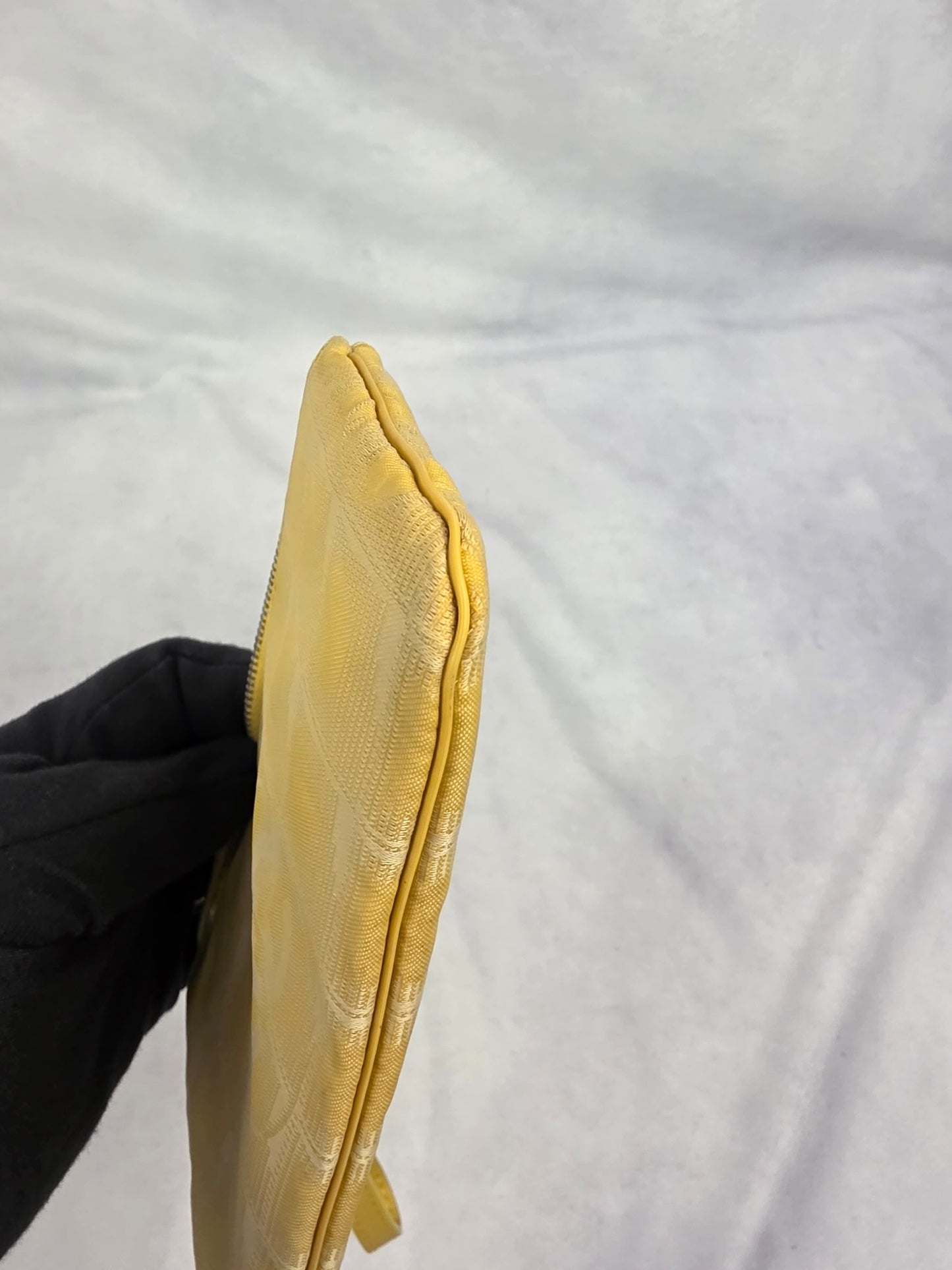 Vintage Chanel Yellow New Travel Ligne Jacquard Canvas Zip Pouch Wristlet