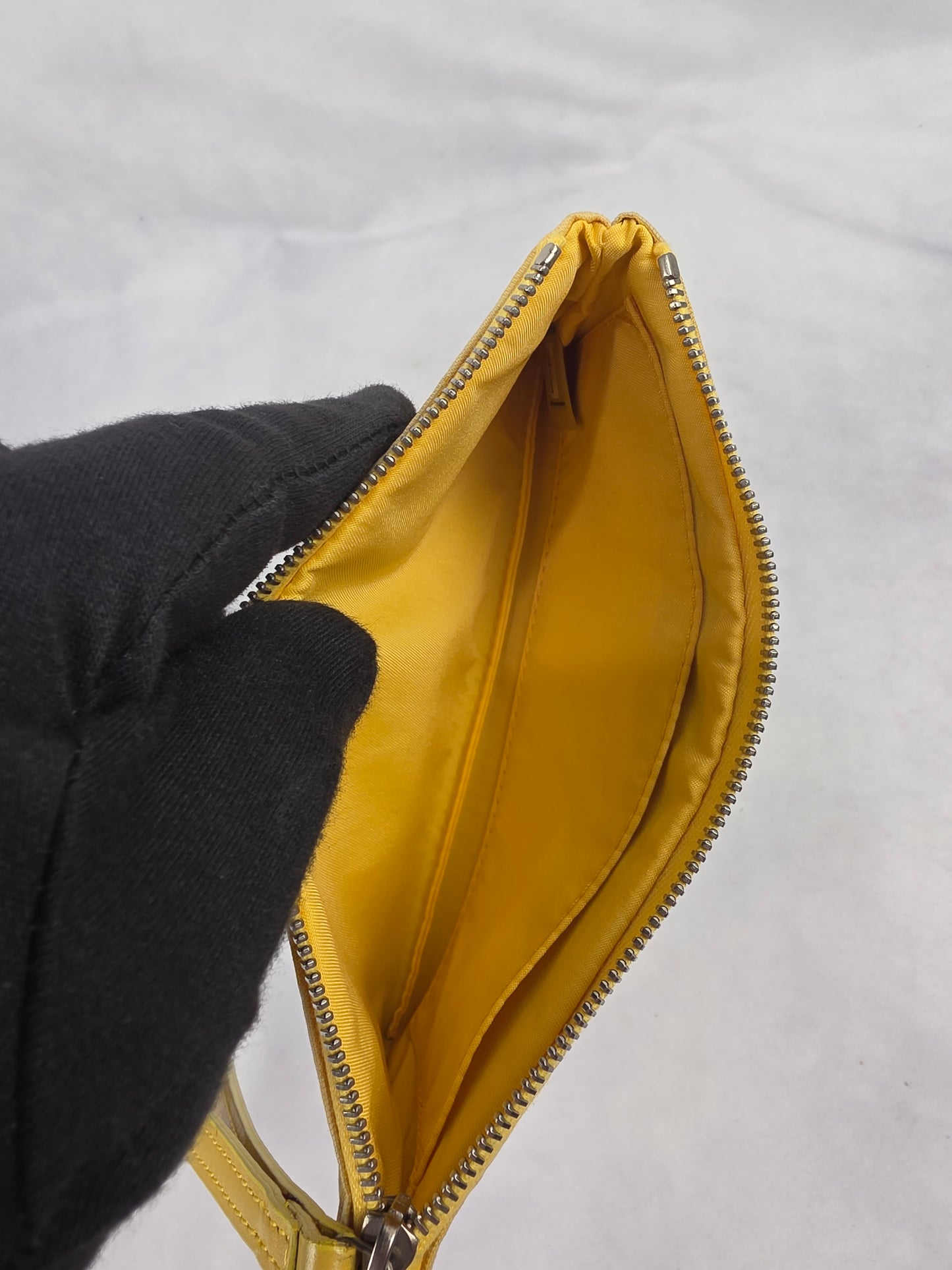 Vintage Chanel Yellow New Travel Ligne Jacquard Canvas Zip Pouch Wristlet