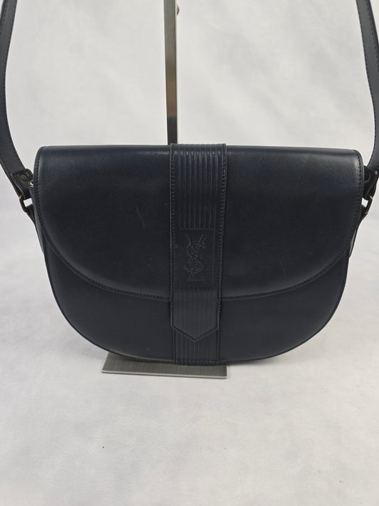 YSL Vintage Navy Leather Shoulder Bag