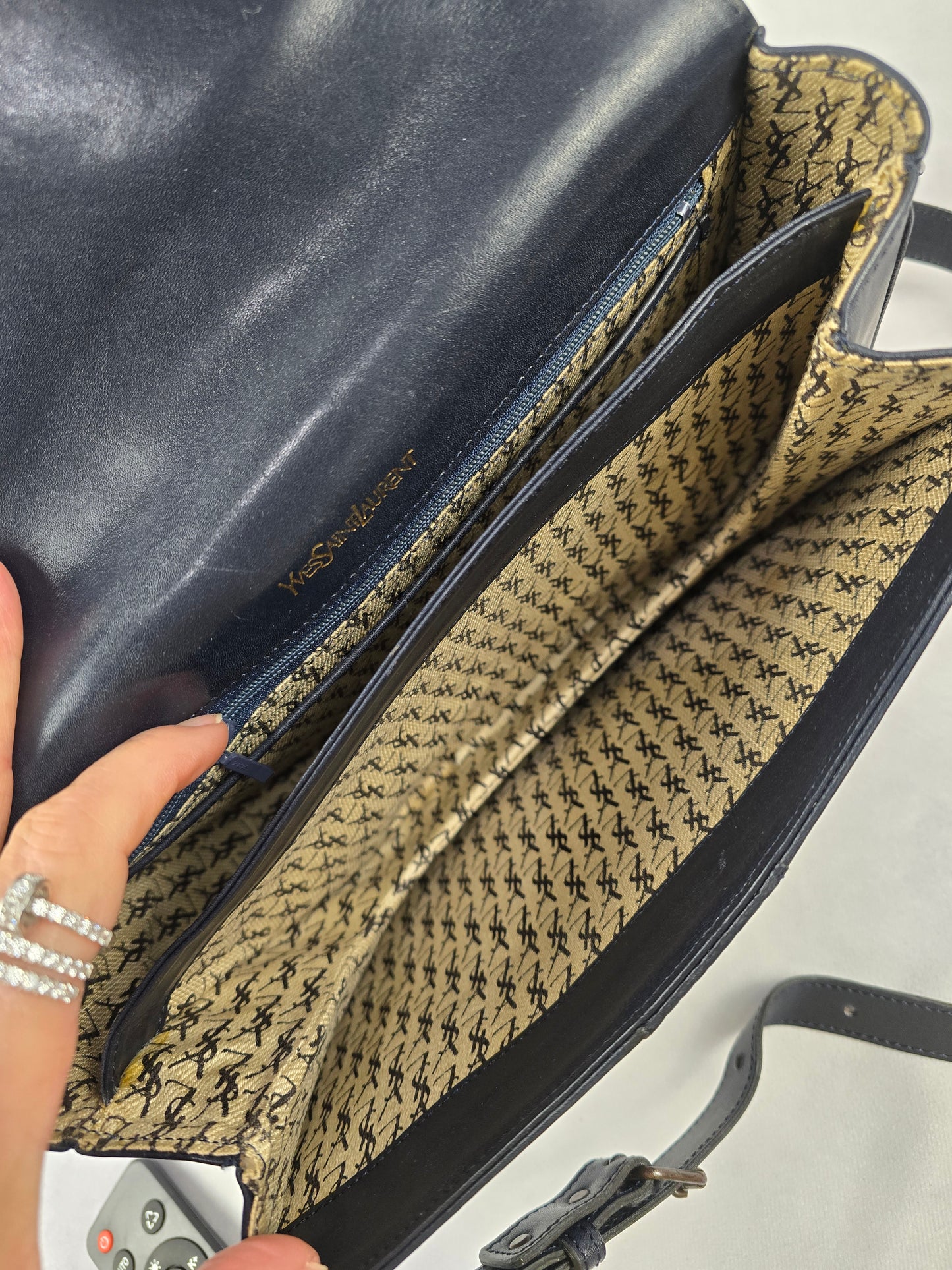 YSL Vintage Navy Leather Shoulder Bag