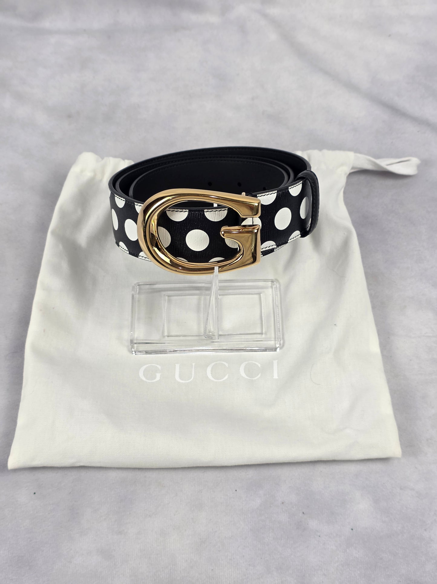 Gucci Polka Dot Leather Belt with Gold Memorable G Buckle (Size 100 cm - 40")))