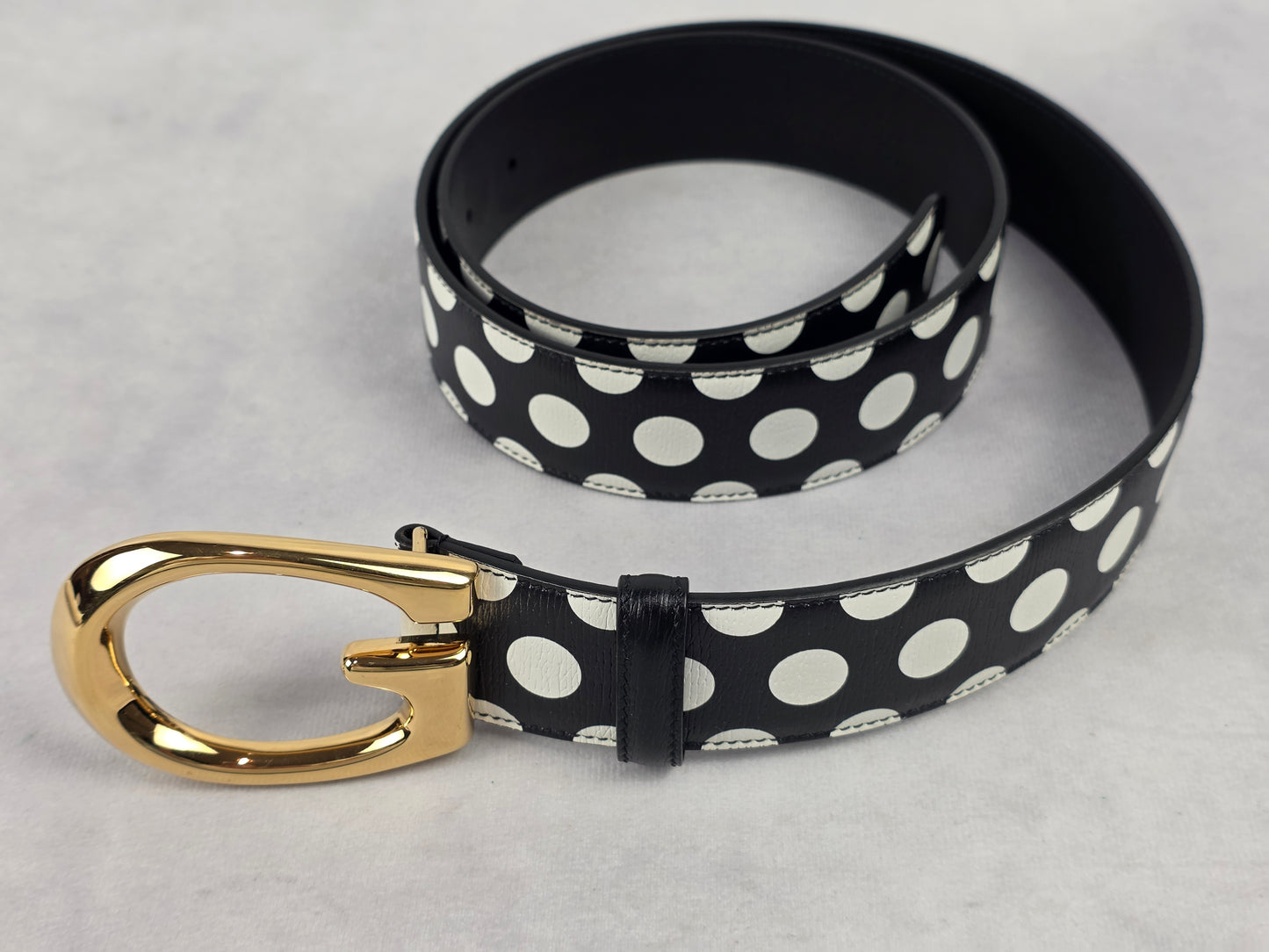 Gucci Polka Dot Leather Belt with Gold Memorable G Buckle (Size 100 cm - 40")))