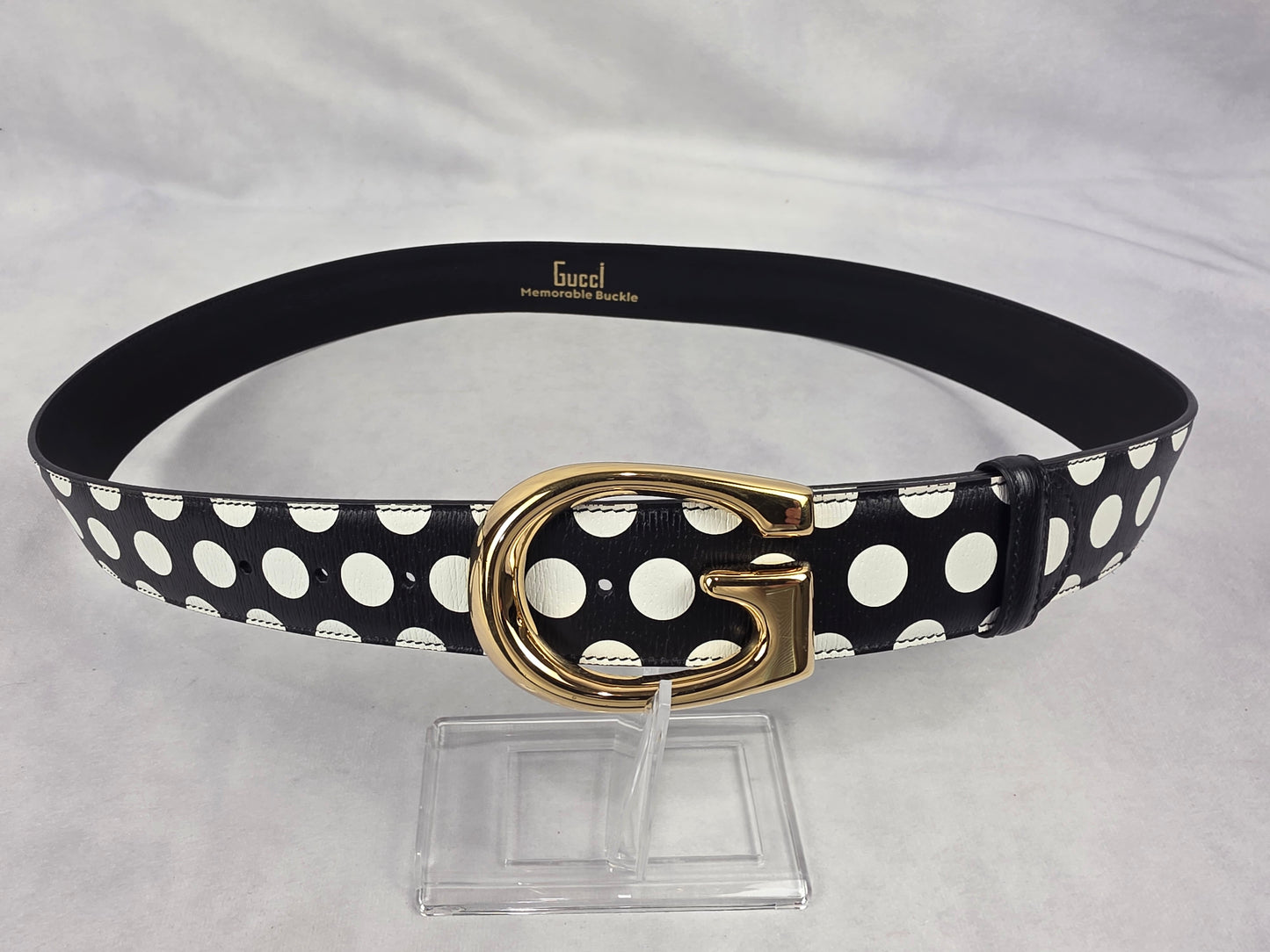 Gucci Polka Dot Leather Belt with Gold Memorable G Buckle (Size 100 cm - 40")))