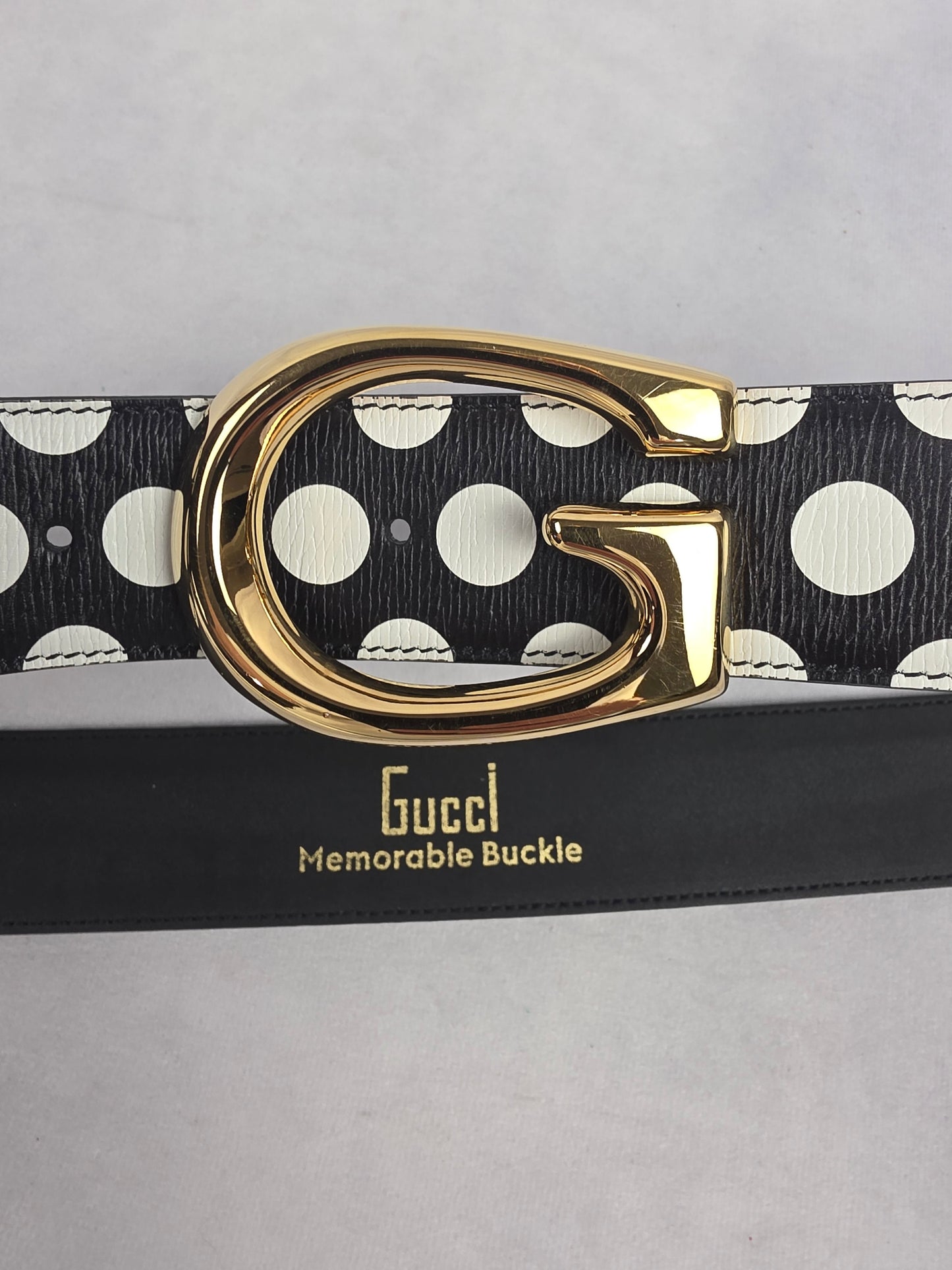 Gucci Polka Dot Leather Belt with Gold Memorable G Buckle (Size 100 cm - 40")))