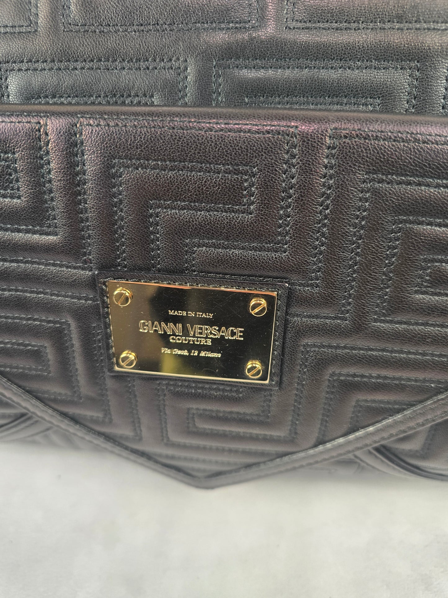 Gianni Versace Vintage Trapuntato Black Calfskin Shoulder Bag