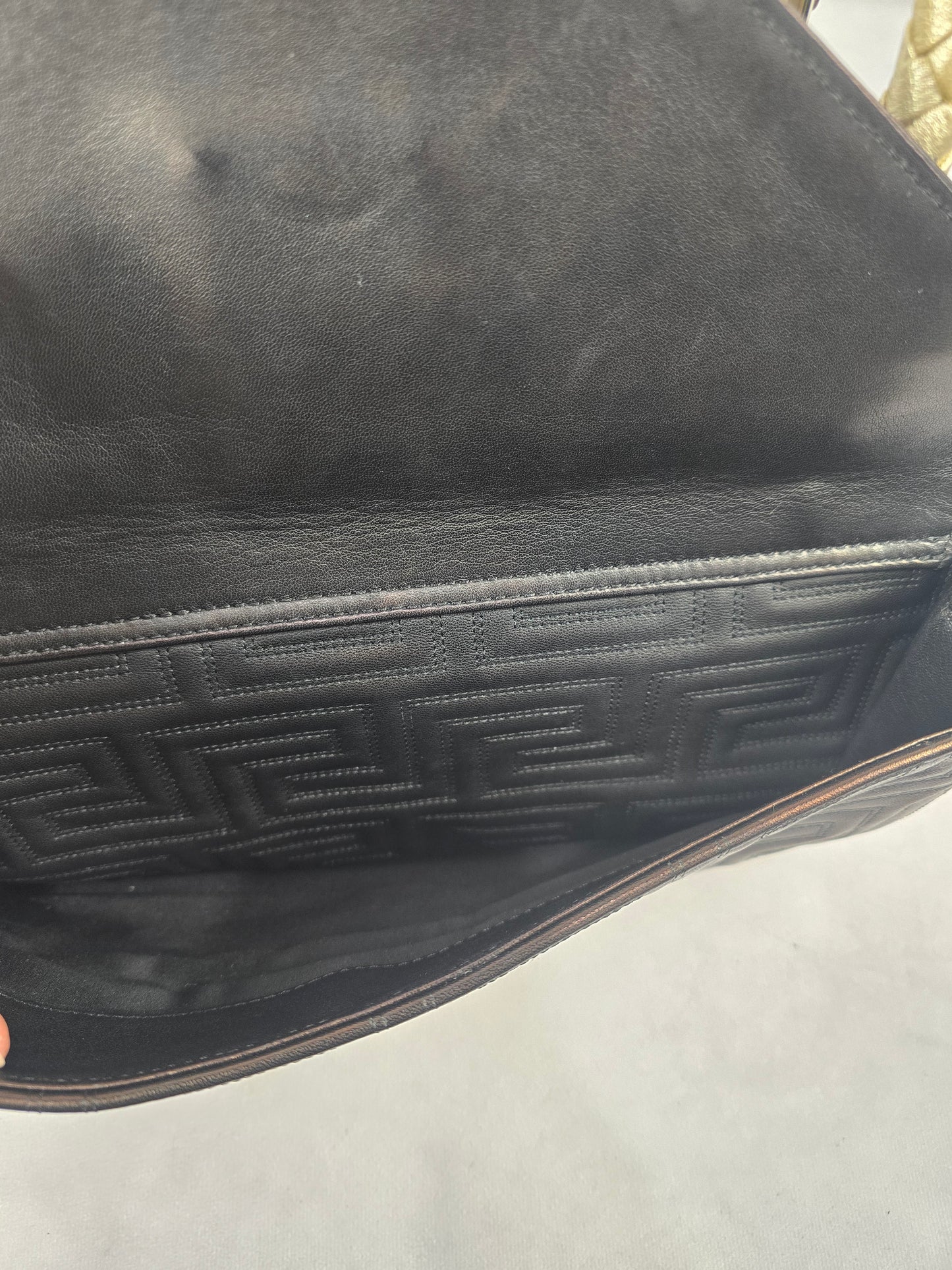 Gianni Versace Vintage Trapuntato Black Calfskin Shoulder Bag