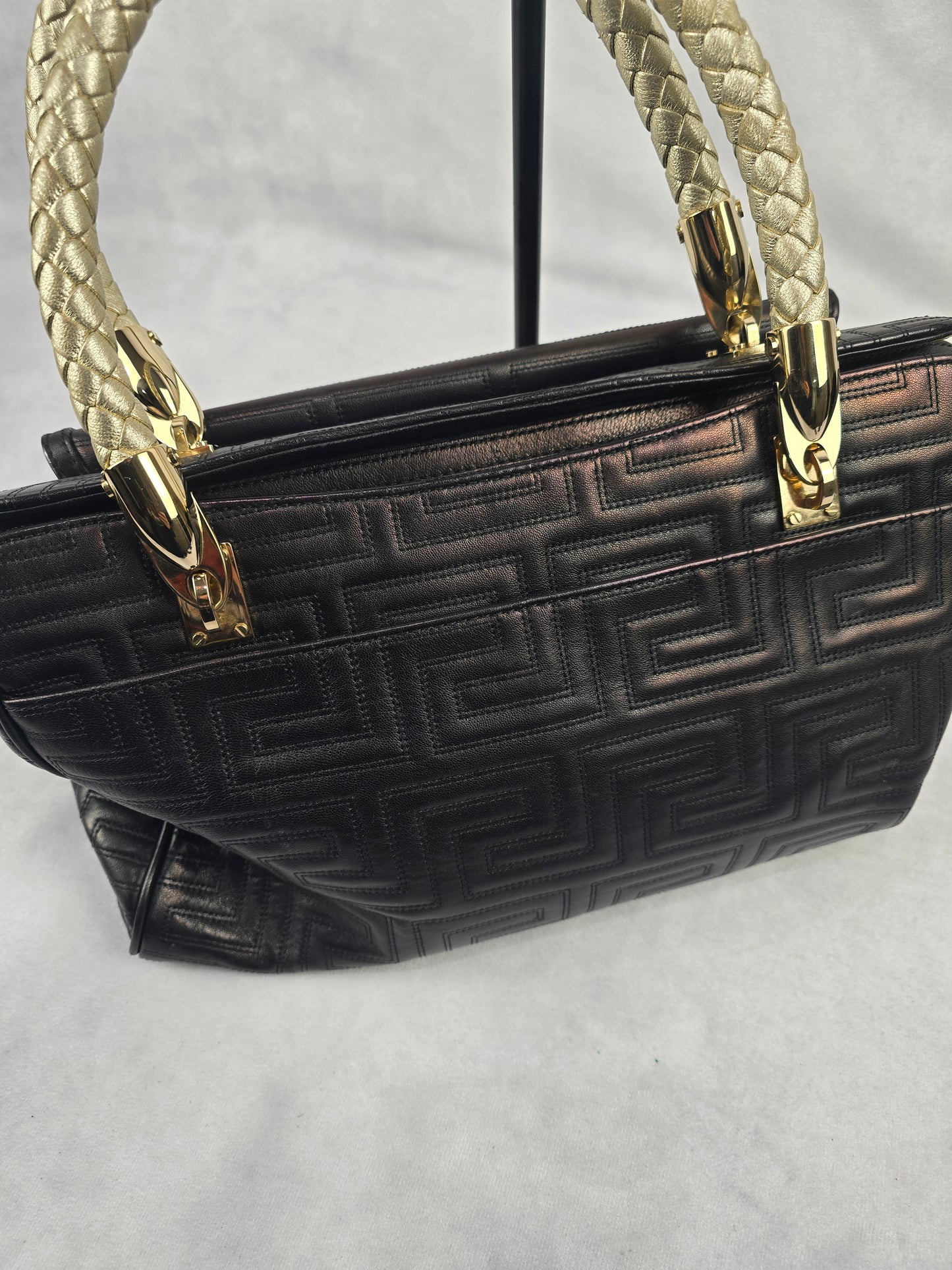 Gianni Versace Vintage Trapuntato Black Calfskin Shoulder Bag