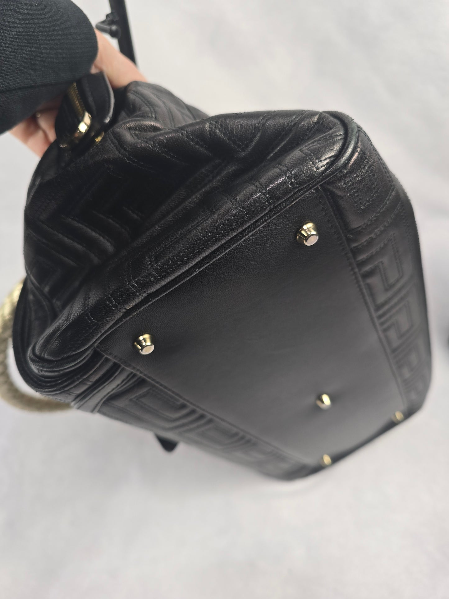 Gianni Versace Vintage Trapuntato Black Calfskin Shoulder Bag