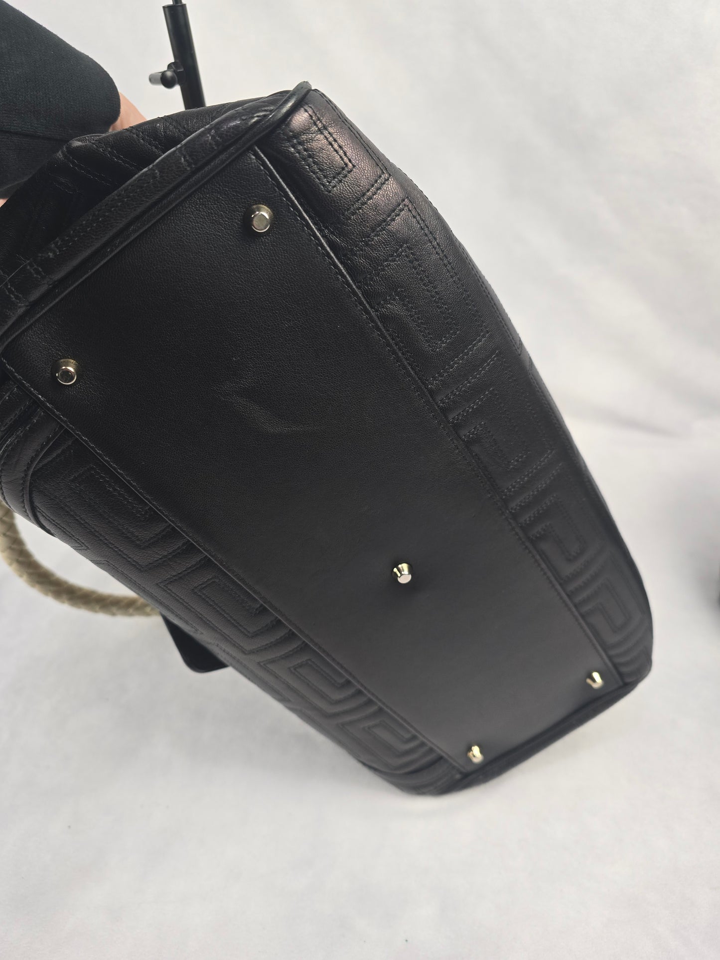 Gianni Versace Vintage Trapuntato Black Calfskin Shoulder Bag