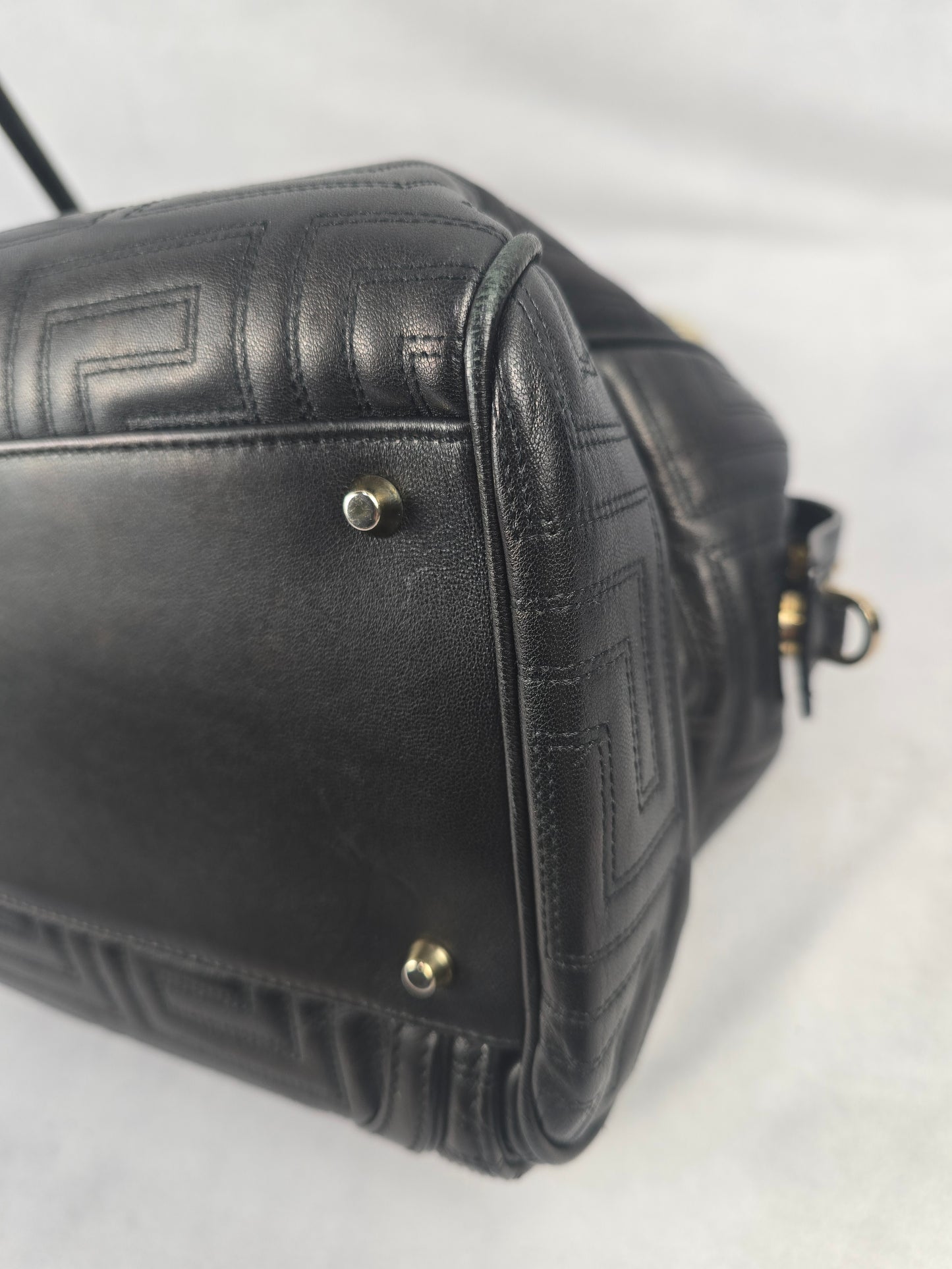 Gianni Versace Vintage Trapuntato Black Calfskin Shoulder Bag
