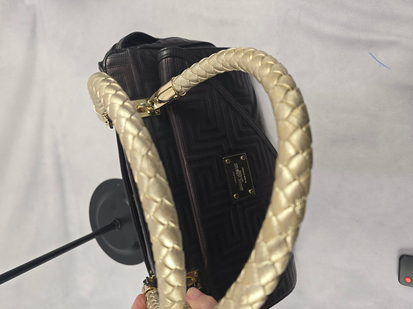 Gianni Versace Vintage Trapuntato Black Calfskin Shoulder Bag