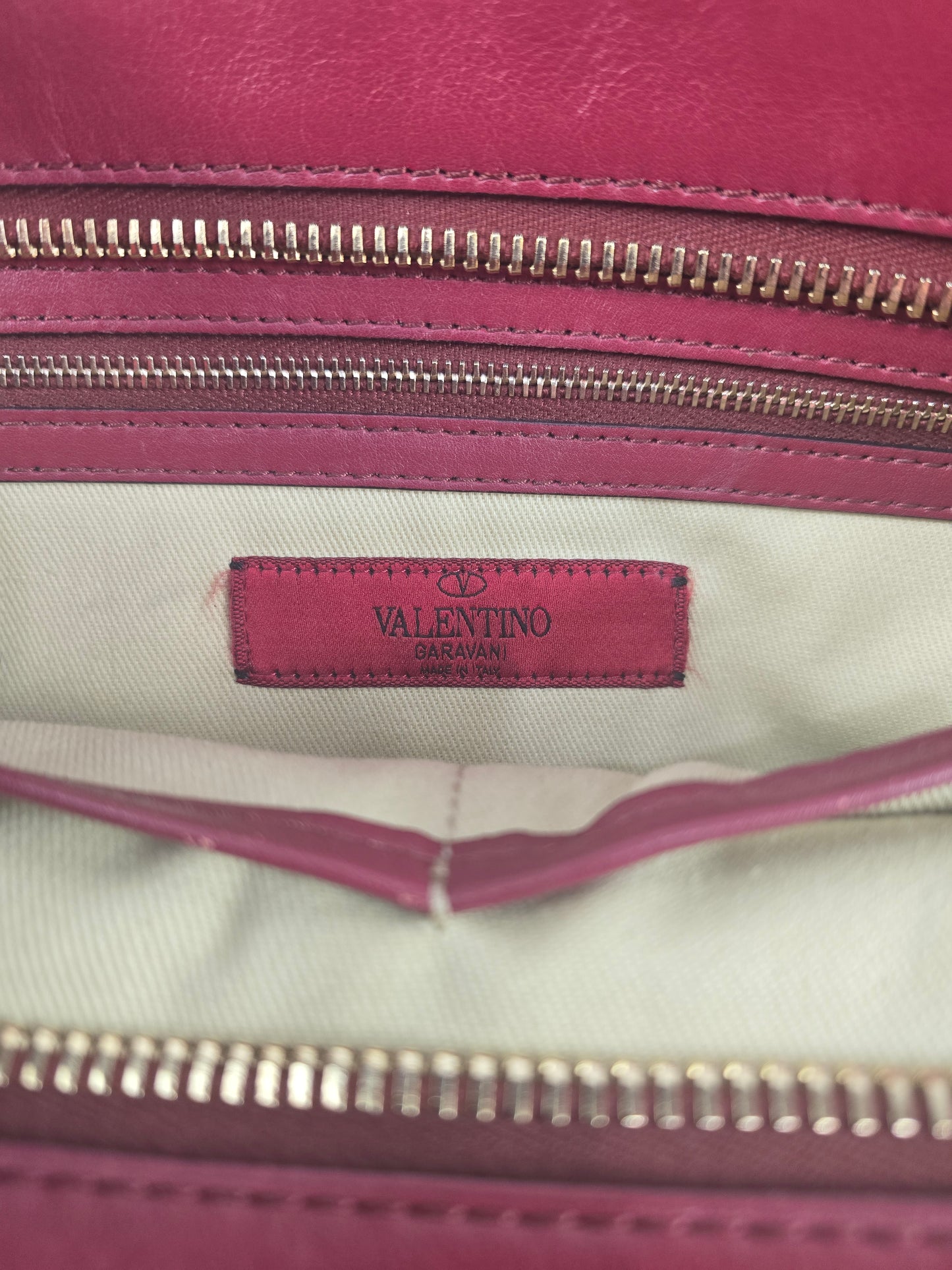 Valentino Garavani Leather Rockstud Two Way Bag in Dark Red