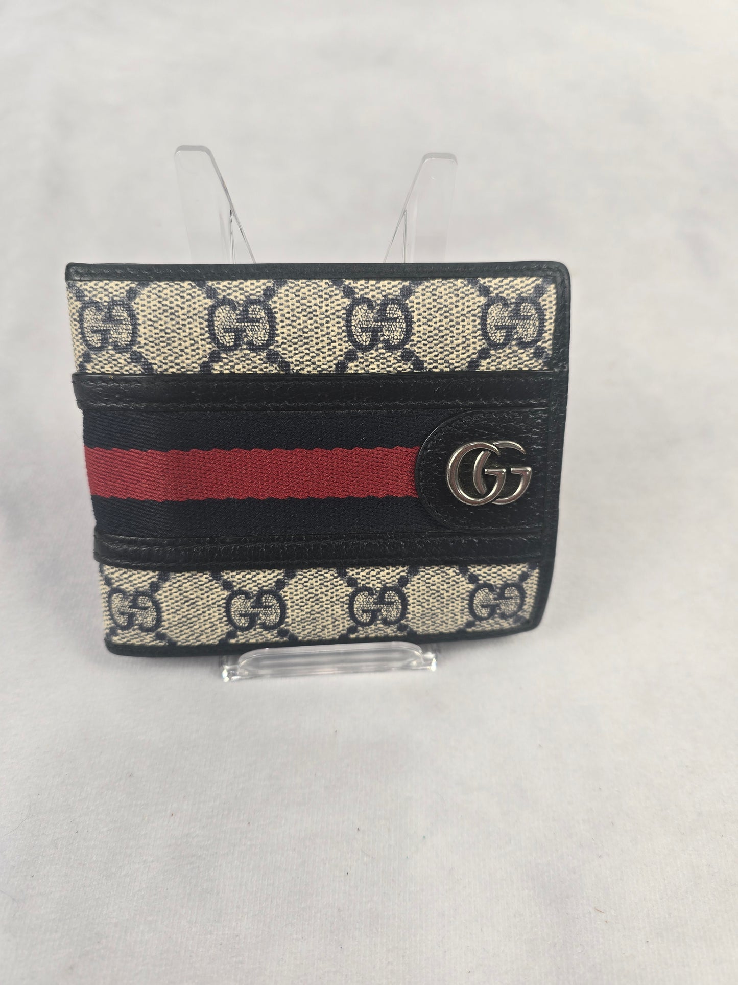 Gucci GG Supreme Monogram Web Mens Ophidia Bifold Wallet in Blue/Beige