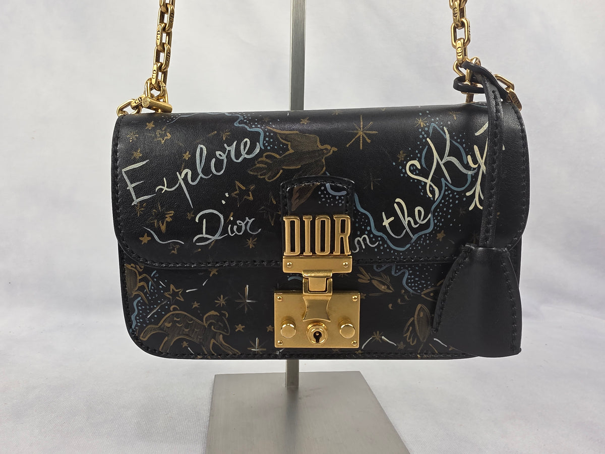Christian Dior Black Lambskin "Dior In The Sky" Dioraddict Small Flap Bag