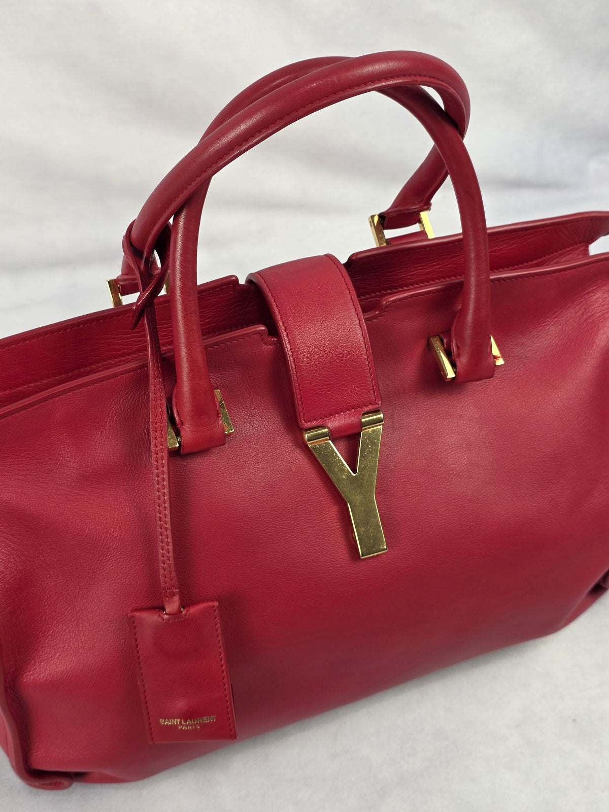 Yves Saint Laurent (YSL) Vintage Cabas ChYc Medium Red Leather Satchel