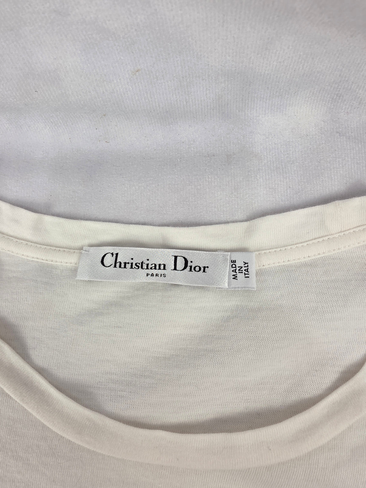 Christian Dior White and Navy Blue Signature Band T-Shirt, Size Medium