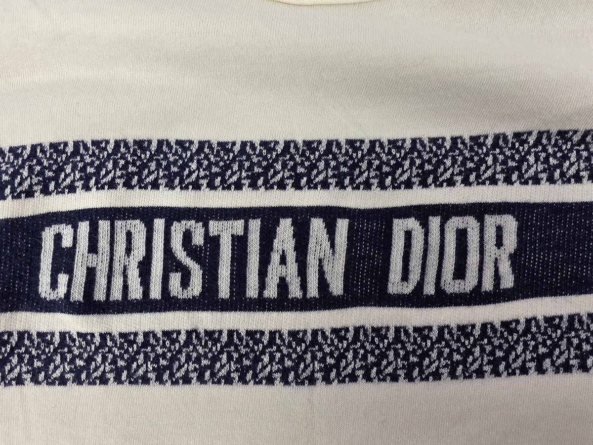 Christian Dior White and Navy Blue Signature Band T-Shirt, Size Medium