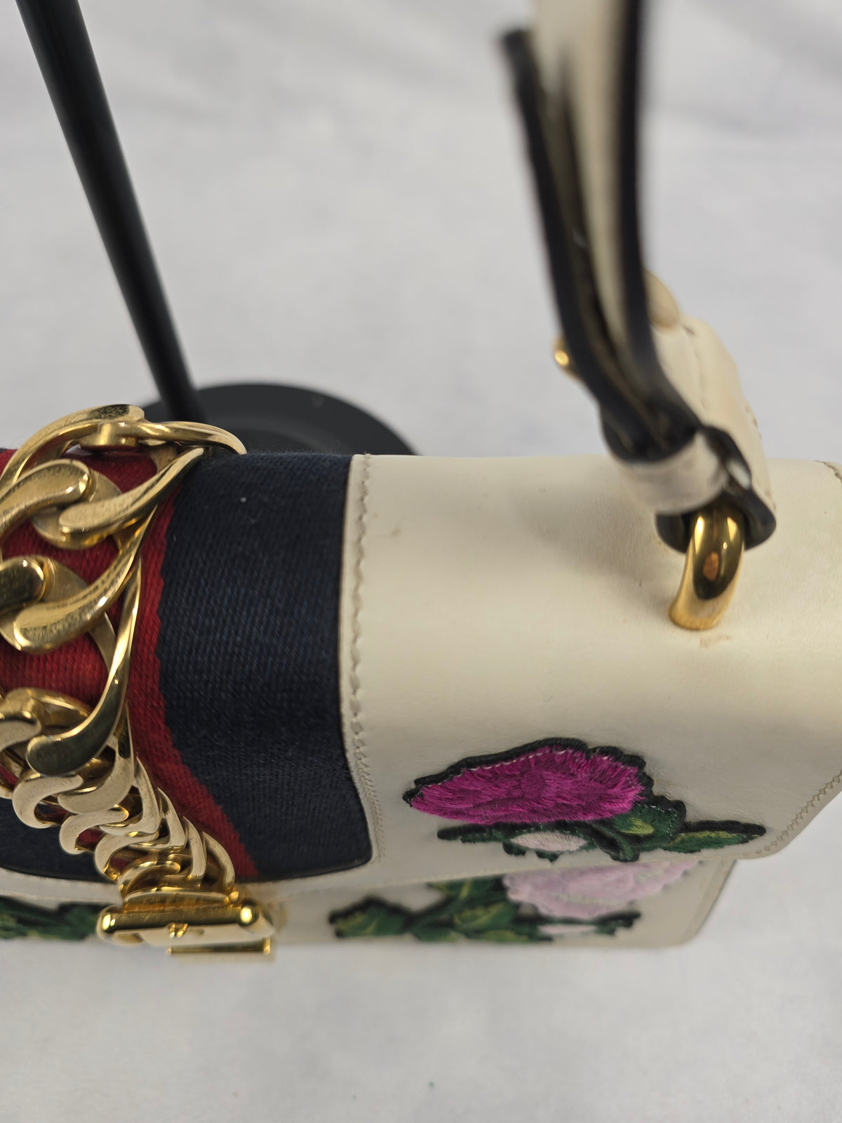 Gucci Medium Sylvie Embroidered White Leather Shoulder Bag