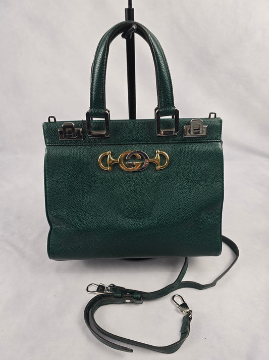 Gucci Grained Calfskin Small Zumi Two-Way Bag in Vintage Green