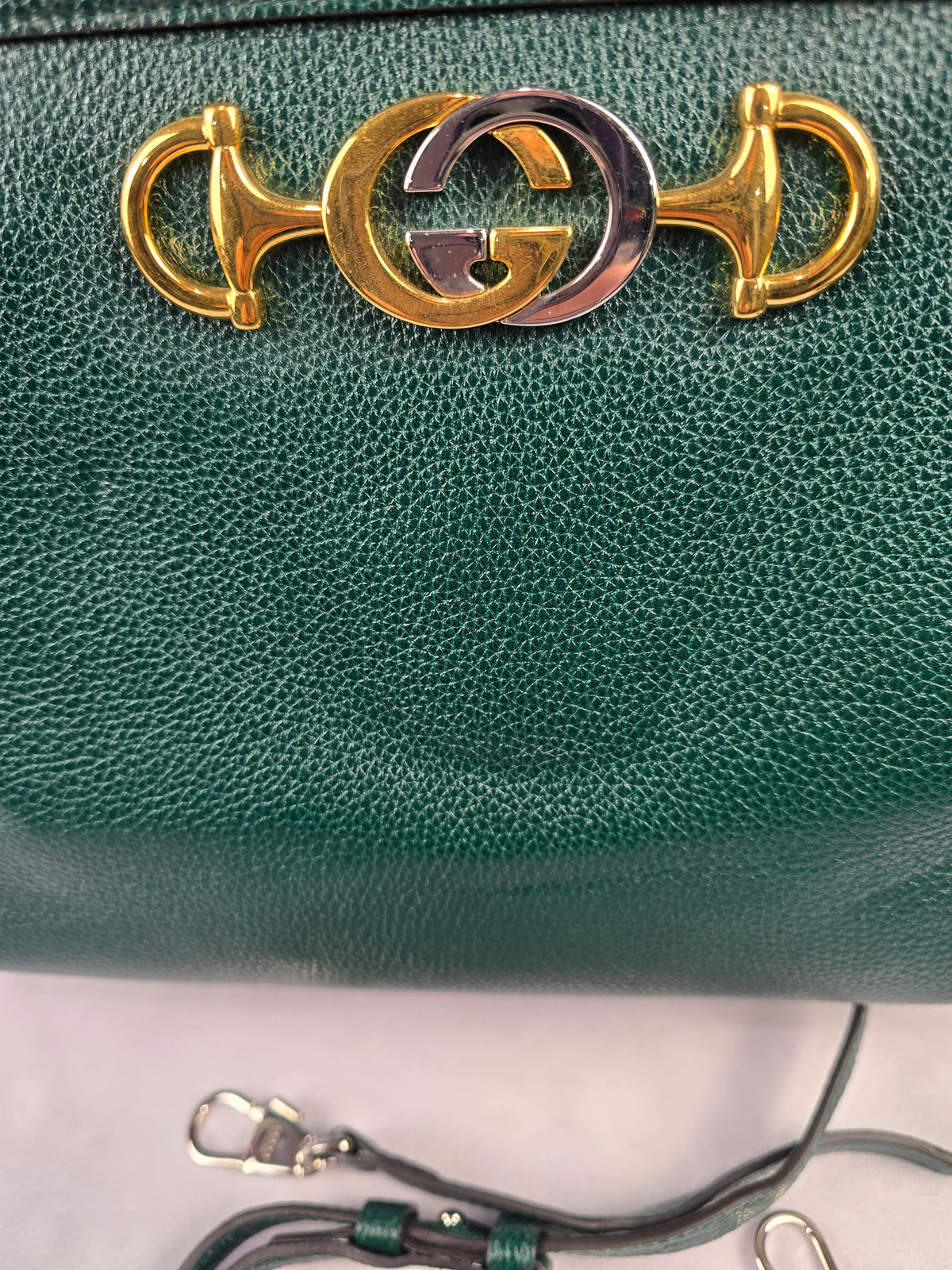 Gucci Grained Calfskin Small Zumi Two-Way Bag in Vintage Green