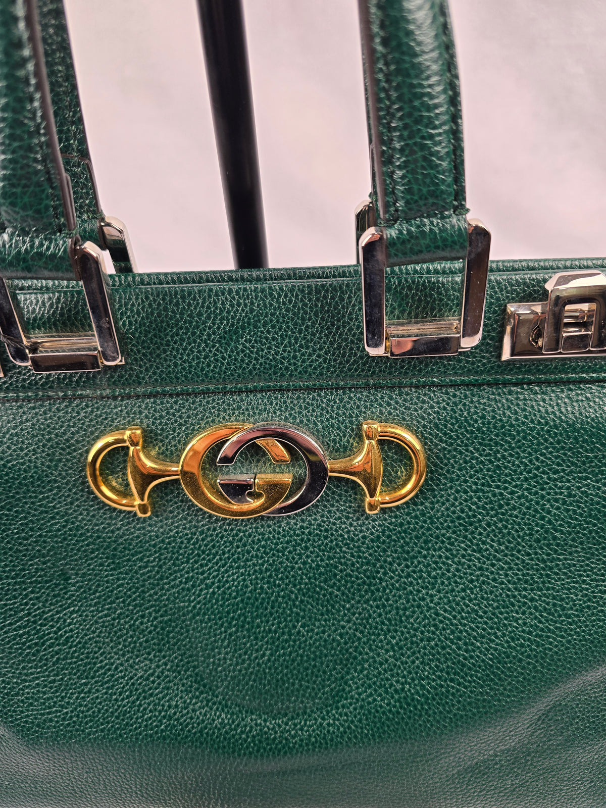 Gucci Grained Calfskin Small Zumi Two-Way Bag in Vintage Green