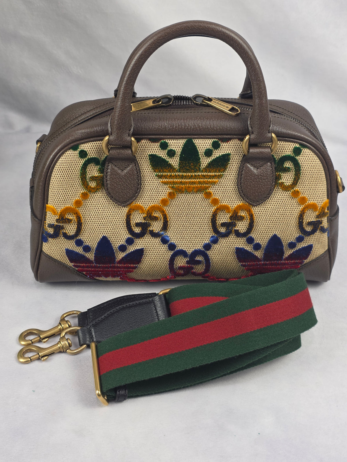 Gucci x adidas Web GG Monogram Trefoil Canvas Medium Bowling Bag