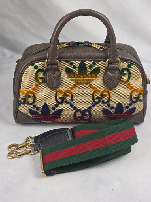 Gucci x adidas Web GG Monogram Trefoil Canvas Medium Bowling Bag