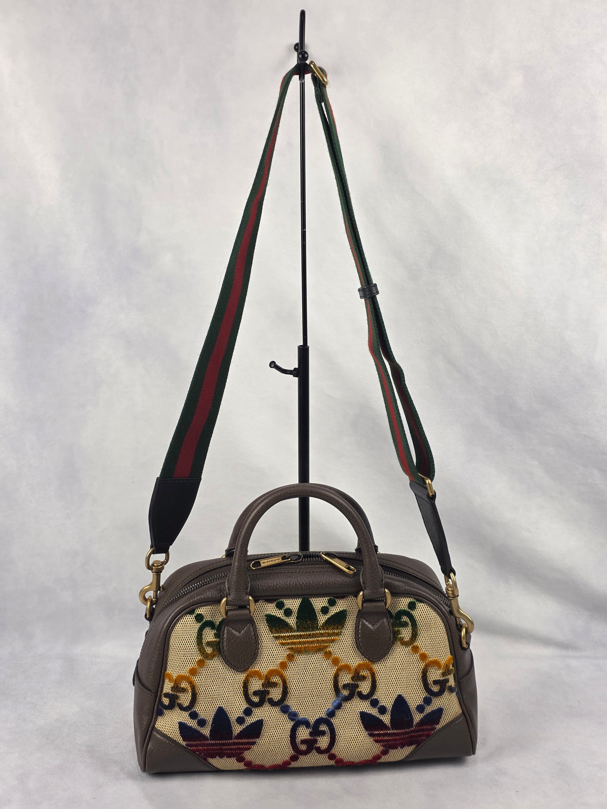 Gucci x adidas Web GG Monogram Trefoil Canvas Medium Bowling Bag