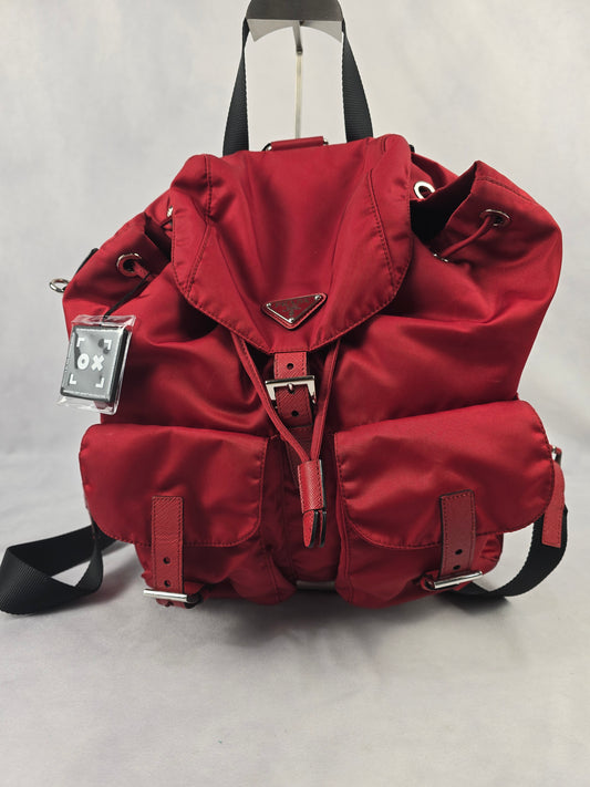 Prada Tessuto Nylon Drawstring Buckle Backpack in Red