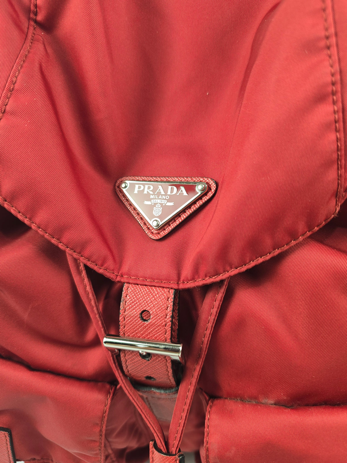 Prada Tessuto Nylon Drawstring Buckle Backpack in Red