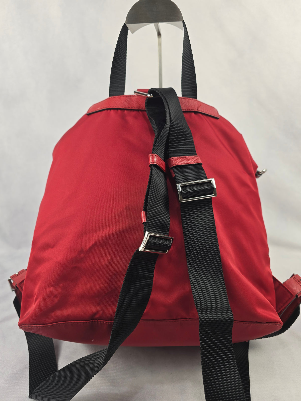 Prada Tessuto Nylon Drawstring Buckle Backpack in Red