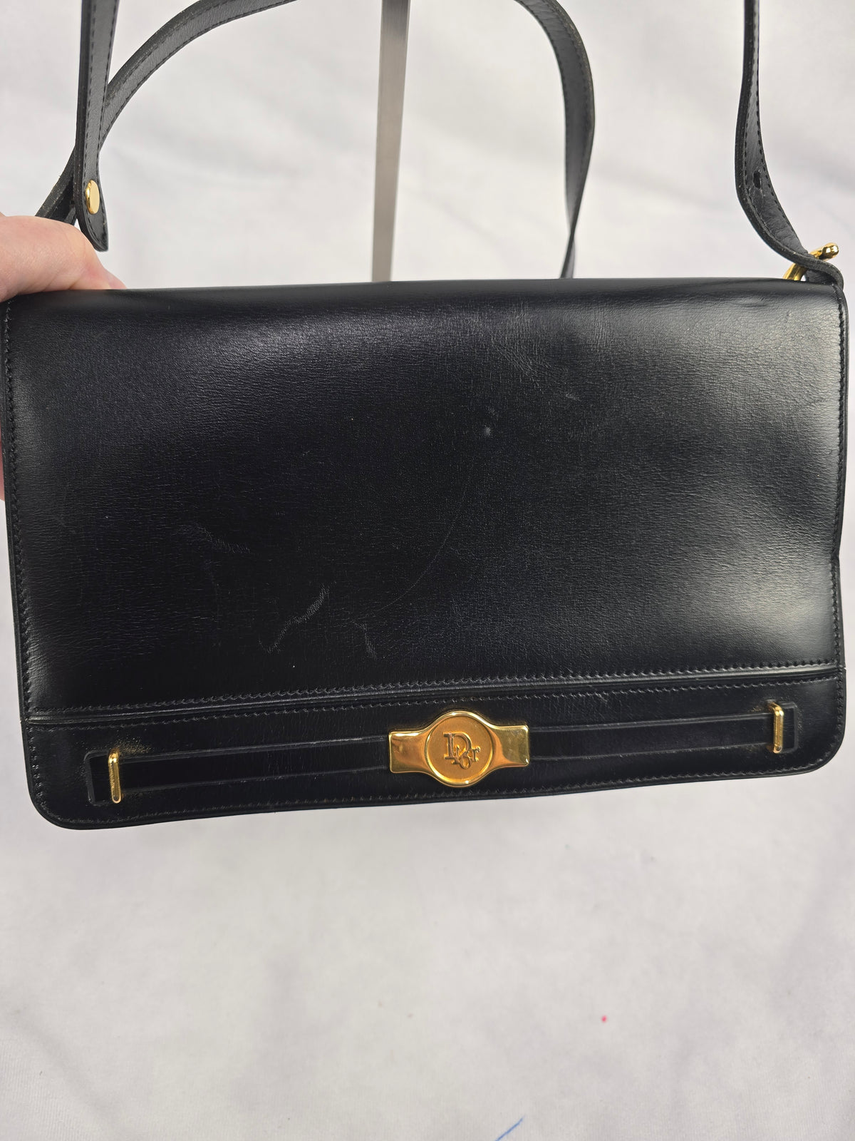 Christian Dior Vintage Black Leather Box Bag
