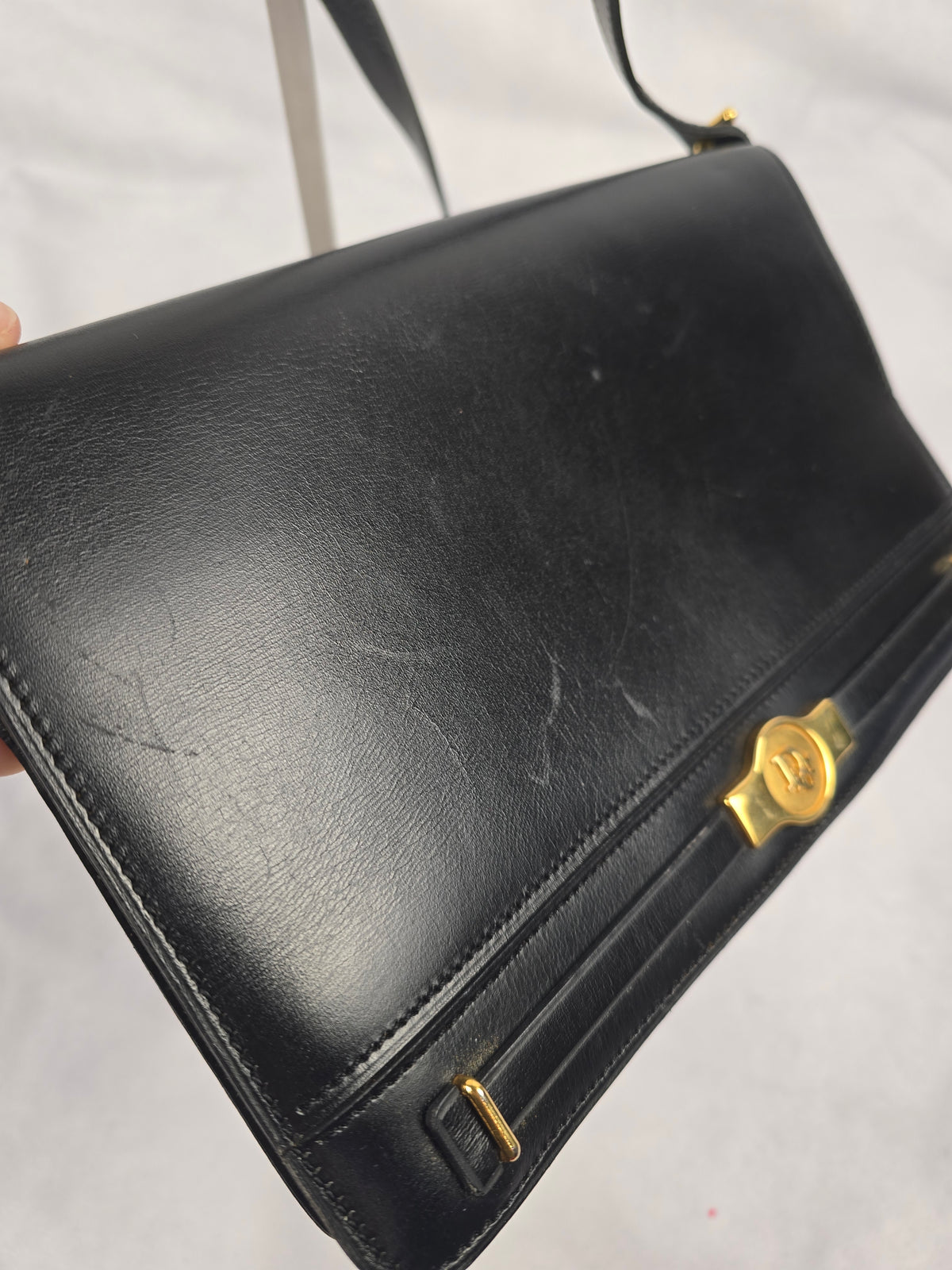 Christian Dior Vintage Black Leather Box Bag