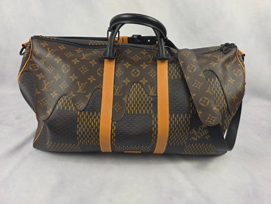 Louis Vuitton x Nigo Keepall Bandoulière 50 Giant Damier Ébène/Monogram, DR2270