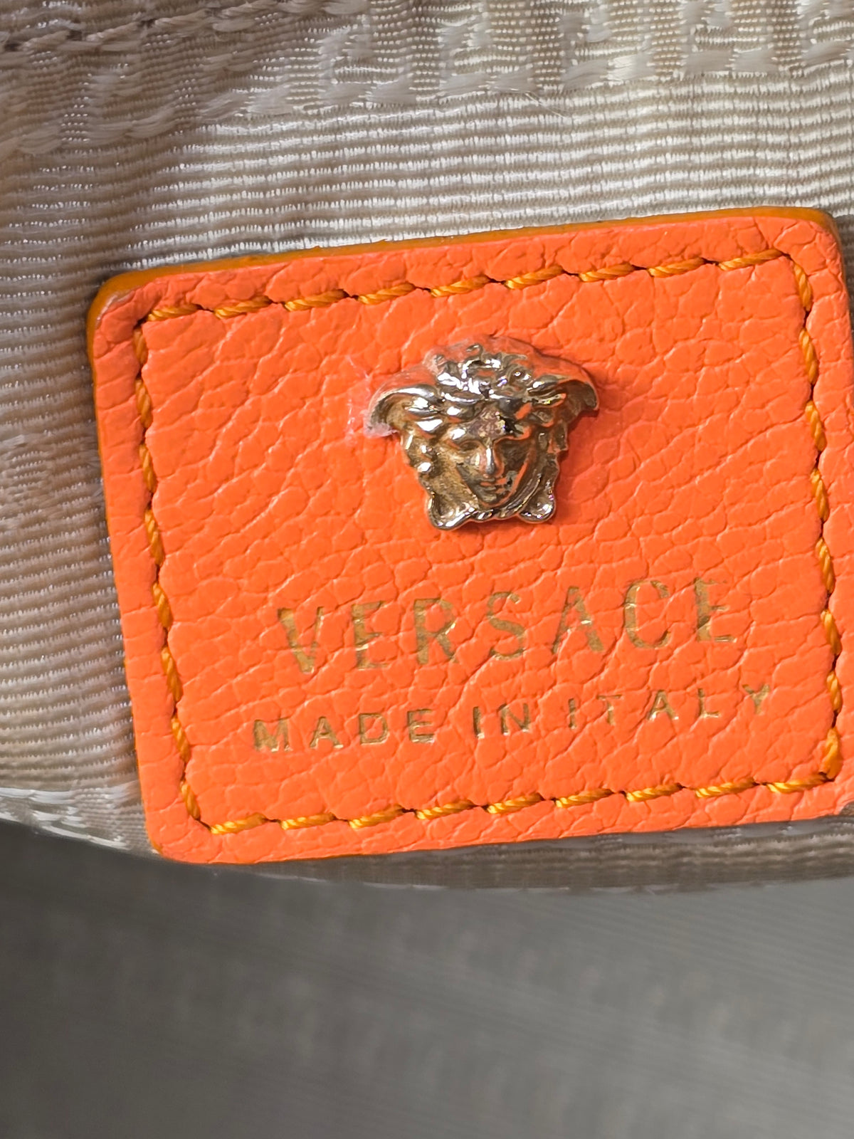Versace Palazzo Leather Two-Way Bag in Orange