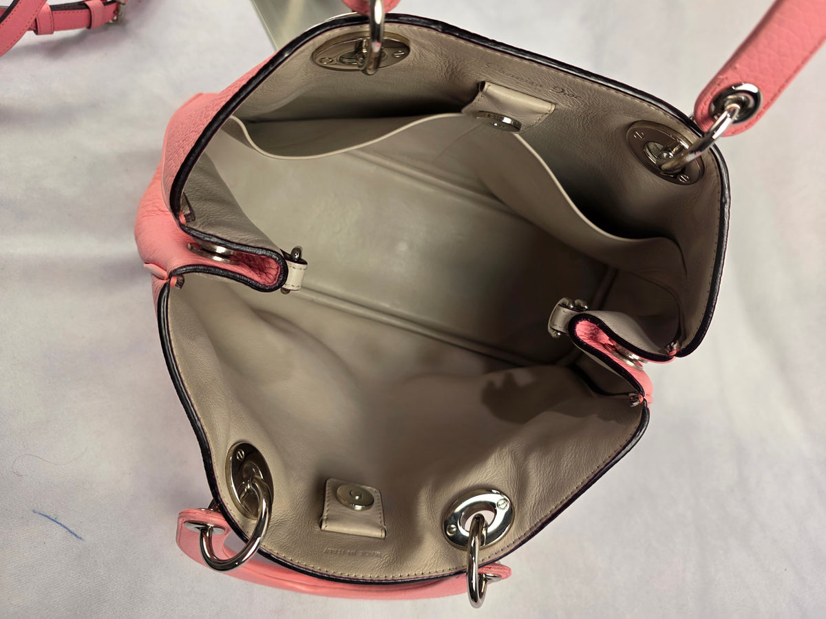 Christian Dior Pink Grained Calfskin Medium Diorissimo Tote Bag with Pouch